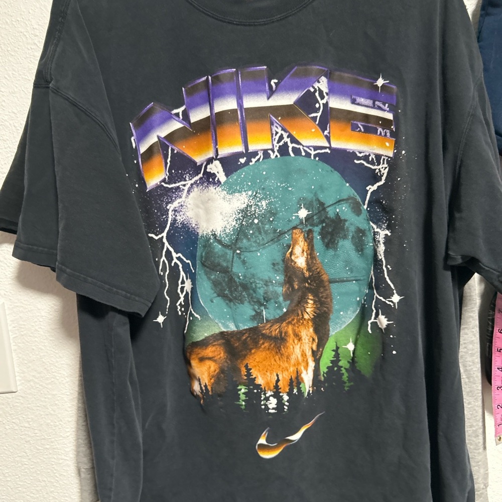 Nike Black Tee with Wolf and Moon Graphic